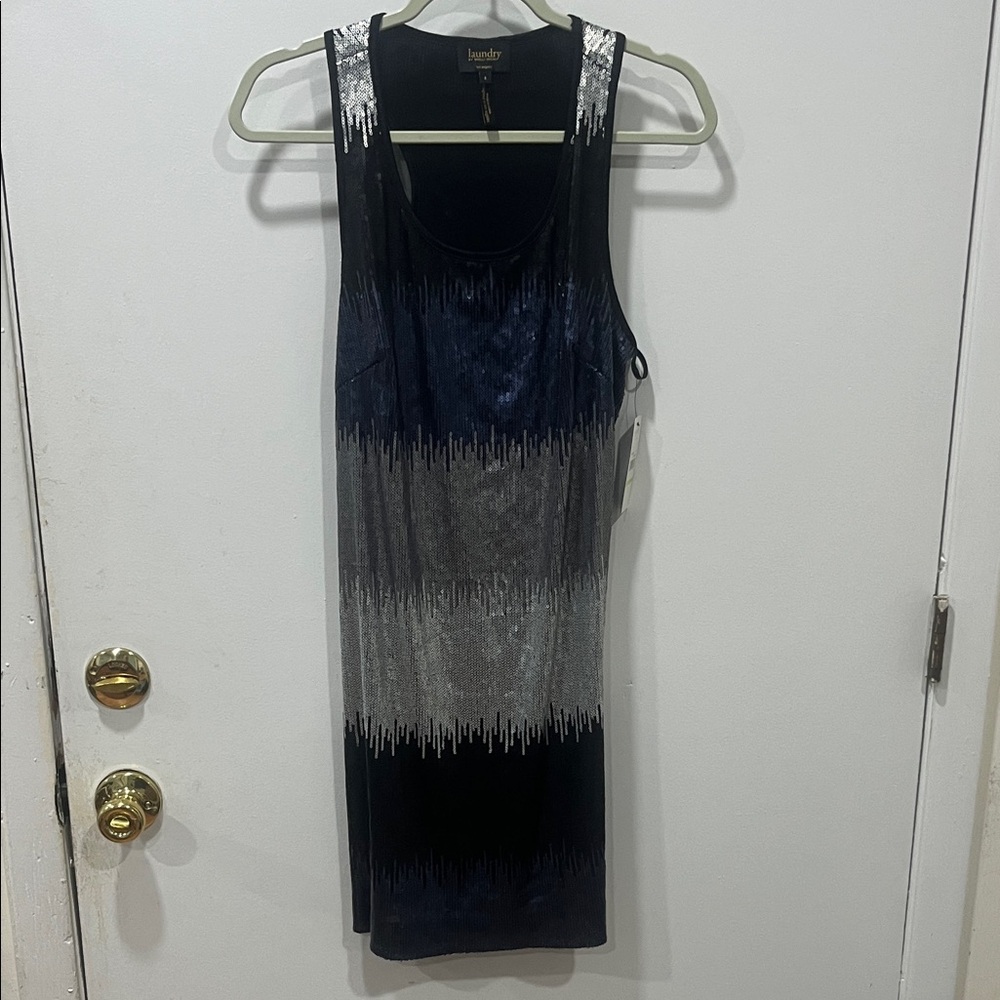 Laundry By Shelli Segal Black and Silver Midi Dress